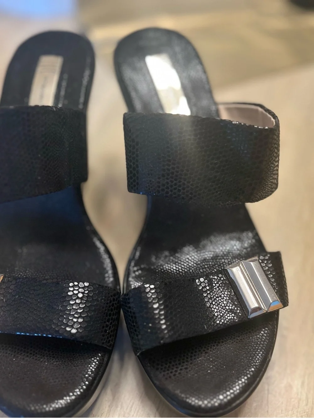 INC International Concepts Black Textured Wedge Slide Sandals